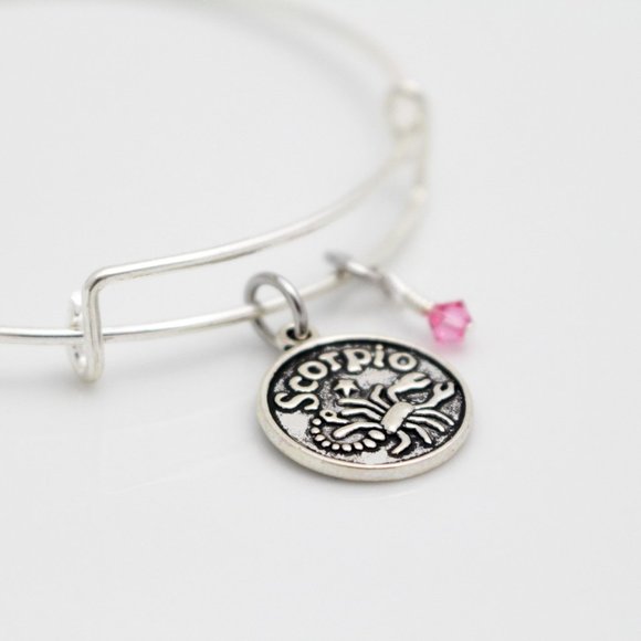 October Scorpio Adjustable Charm Bangle - Handmade Zodiac Bracelet - Picture 9 of 12